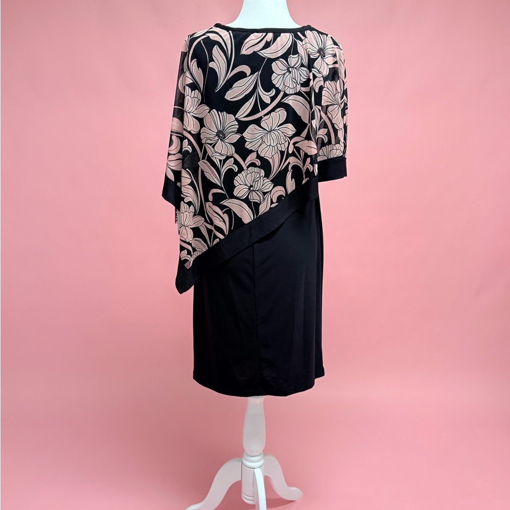 R&M Richards Asymmetrical Black Dress with Pink Floral Design - Picture 5 of 8
